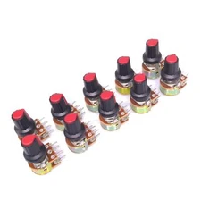 10 Units 5K B5K OHM Linear Taper Rotary Dual Potentiometer POT Red Knob