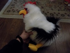 Vtg RARE America Wego Plush 14" Rooster Chicken Bird Fluffy White Black Red EUC