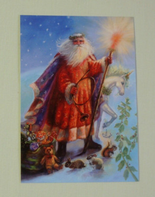1 Postkarten Weihnachtsmann Einhorn Judy Mastrangelo 10,5x 15cm Fantasie Weihnac