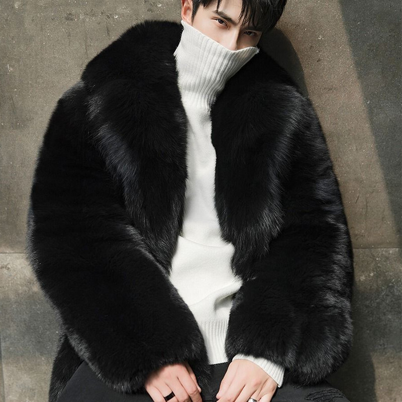 2024 Winter Men's Imitation Fox Fur Coat Mink Fur Business