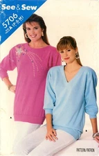 Butterick See & Sew 5706 Top w Mock Neckband Variations & Hem Band Sz 6-14 UNCUT