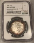 1881-S Morgan Dollar NGC BU UNC Details MS Lustrous Gem Blueberry Rainbow Toned