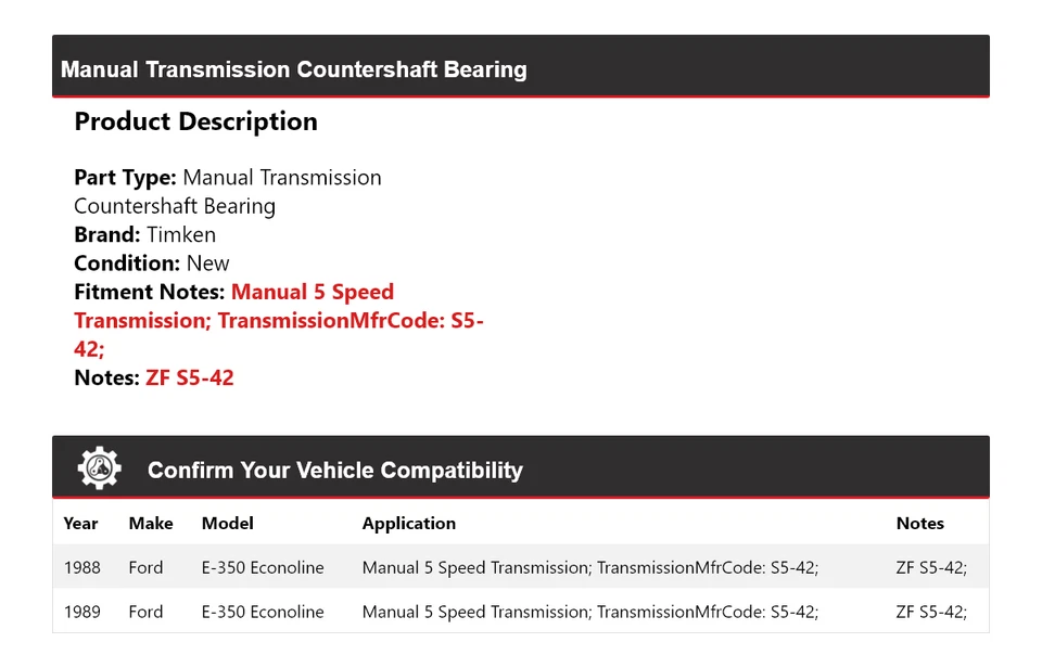 For 1988-1989 Ford E-350 Econoline Manual Trans Countershaft Bearing Timken - Image 2 of 4