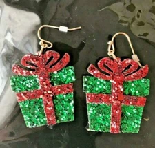 Christmas Present Earrings Handmade New  Holiday Party Jewelry Dangle Hooks