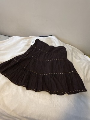 Speechless Brown Cotton Woven Tiered Studded Short Skirt Elastic Pull On 7