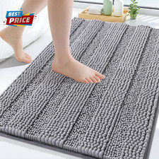 Chenille Striped Bathroom Rugs 30X20, Extra Thick and Soft Absorbent Bath Mats,