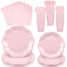 175 Pcs Light Pink Plates and Napkins Set, 25 Guest Pink Party Supplies Inclu...