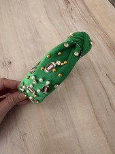 Football green jeweled knotted headband
