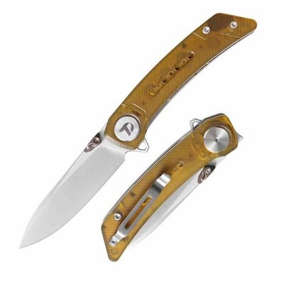 DTK3610PY Dreamtech Drop-Point 14C28N Blade Handle Yellow PEI Scales Linerlock