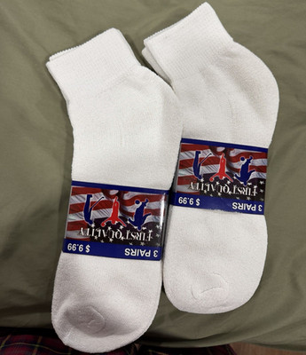 First Quality Men s Athletic Ankle Socks, Cotton, Solid White, 3 Pair, 9-11