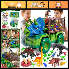 22-in-1 Dinosaur Truck Toy Set with 18 Dino Figures & Eggs for Kids 3-8 Years