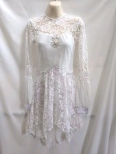 White Lace Pink Sequin Lyrical Dance Costume Dress Long Sleeve Small Adult SA