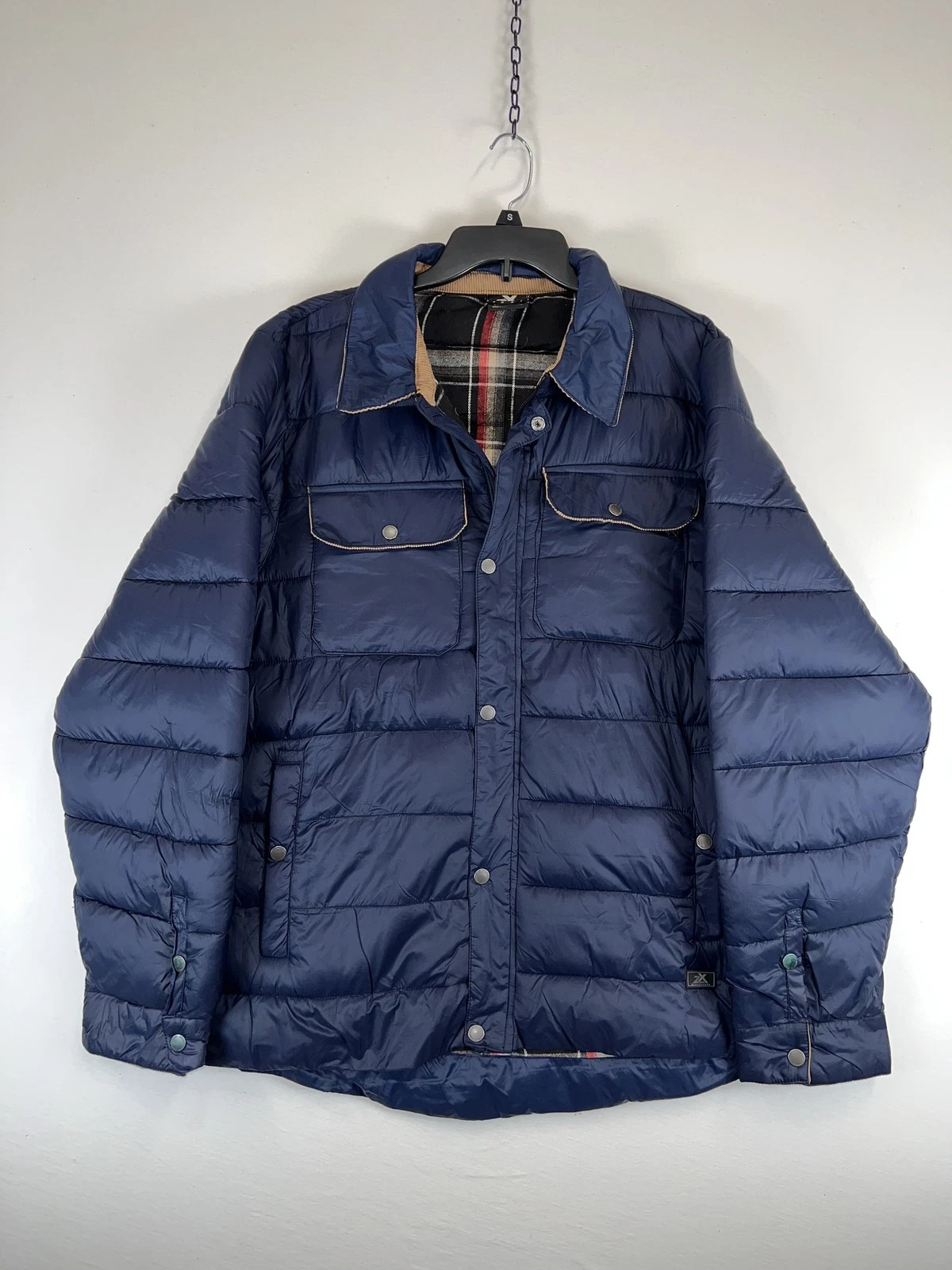 ZeroXposur Jacket Mens XL Navy Puffer Plaid Lined Quilted Outdoor Warm Coat
