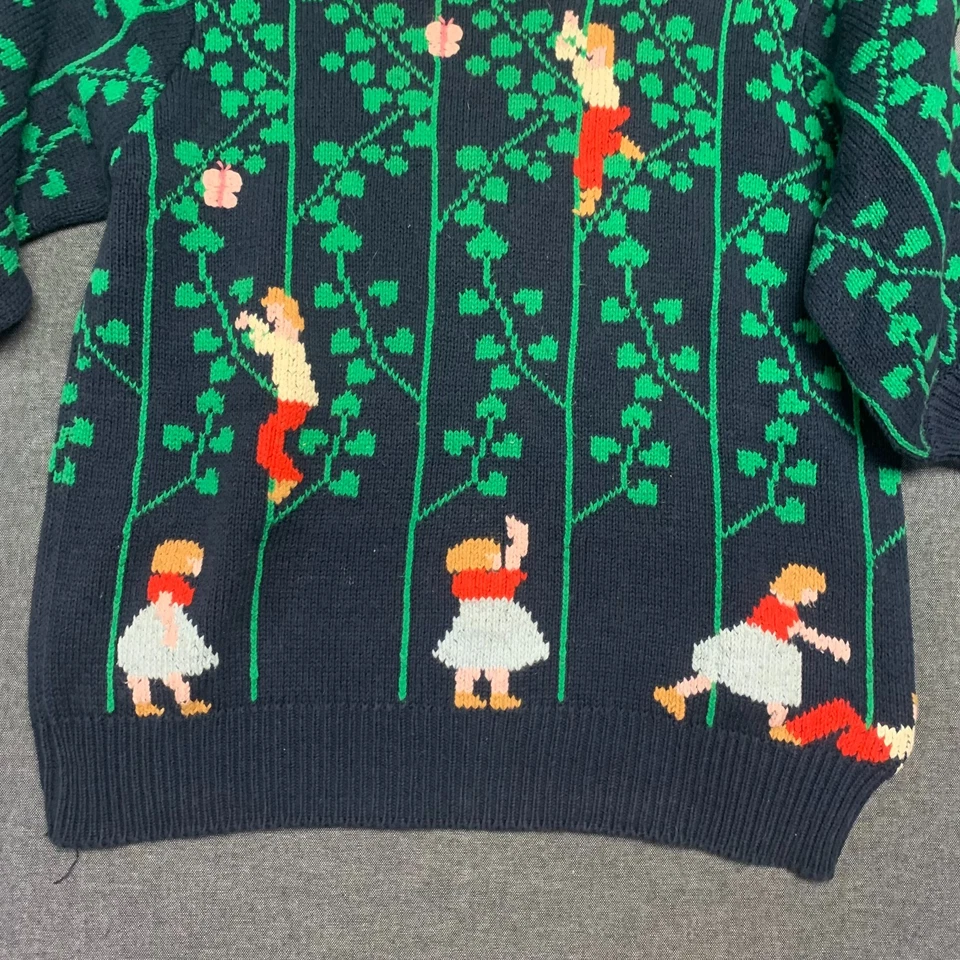 Suéter para mujer Susan Bristol talla 34 verde niños trepadores árboles novedad tejido Foto 3 de 4
