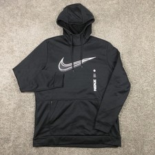 Nike Sweater Mens Large Black Thermafit Performance Pullover Hoodie Sweatshirt