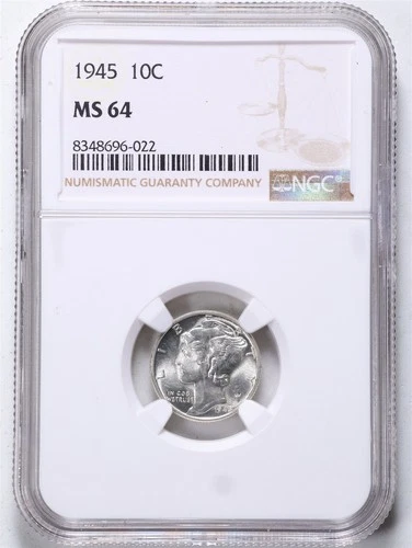1945 10C Mercury Winged Liberty Dime MS64 NGC 8348696-022