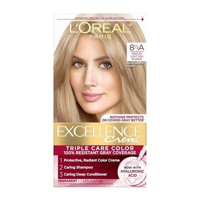 L'Oreal Paris Excellence Crème 8.5A Ash Blonde Hair Dye, 100% Gray Coverage