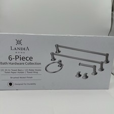 Landia Home 6-Piece Bath Hardware Collection Set Brushed Nickel, 2 Towel Bars