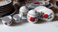 Vintage Kalocsa Hungary Handpainted Porcelain Table Accessory Lot Folk Art Matyo