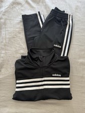 Adidas Kids Tracksuit Set Size 5 Black White 3 Stripes Full Zip Jacket  Pants