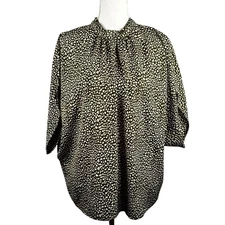 Angashion Green Cream Speckled Oversized Flowy High Neck Top Size Large New!