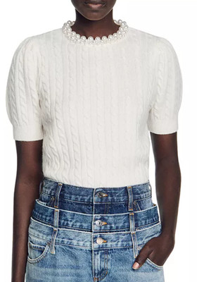 Sandro Madie Embellished Cable Knit Ecru Sweater - size 4 / 1 FR - retail $295