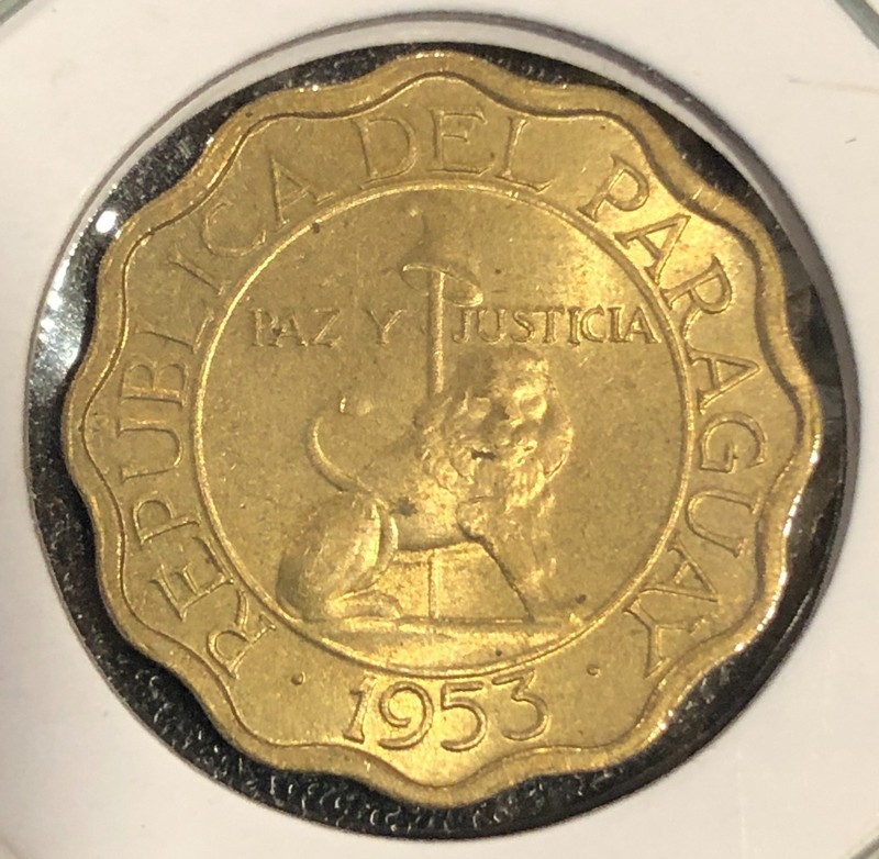 1953 Paraguay Ten 10 Centimos World Coin UNCIRCULATED!
