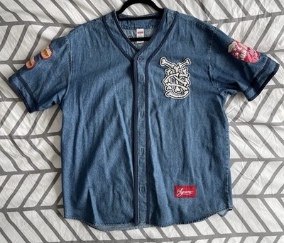 Supreme Patches Denim Baseball Jersey S/S 2021 Sz M 100