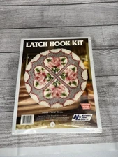 Vintage Latch Hook Kit R006 Floral Circle 23” Made In USA National Yarn Crafts