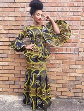 African Print Top and Skirt with Flare Sleeves-DP3210TS