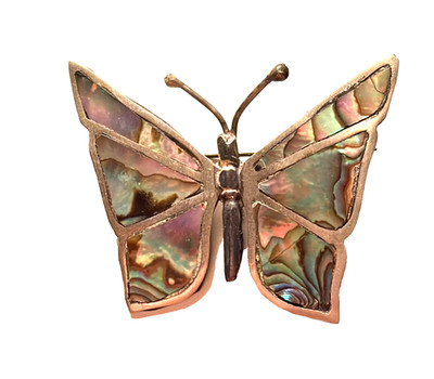 Abalone Butterfly Brooch Pin Sterling Silver Iridescent Signed Retro 1.75'' w
