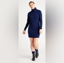 NWT! Quince Mongolian 100% Cashmere Blue Turtleneck Sweater Dress! Sz. S (A7)