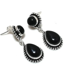 Black Spinel Handmade Gemstone 925 Sterling Silver Jewelry Stud Earring For Gift