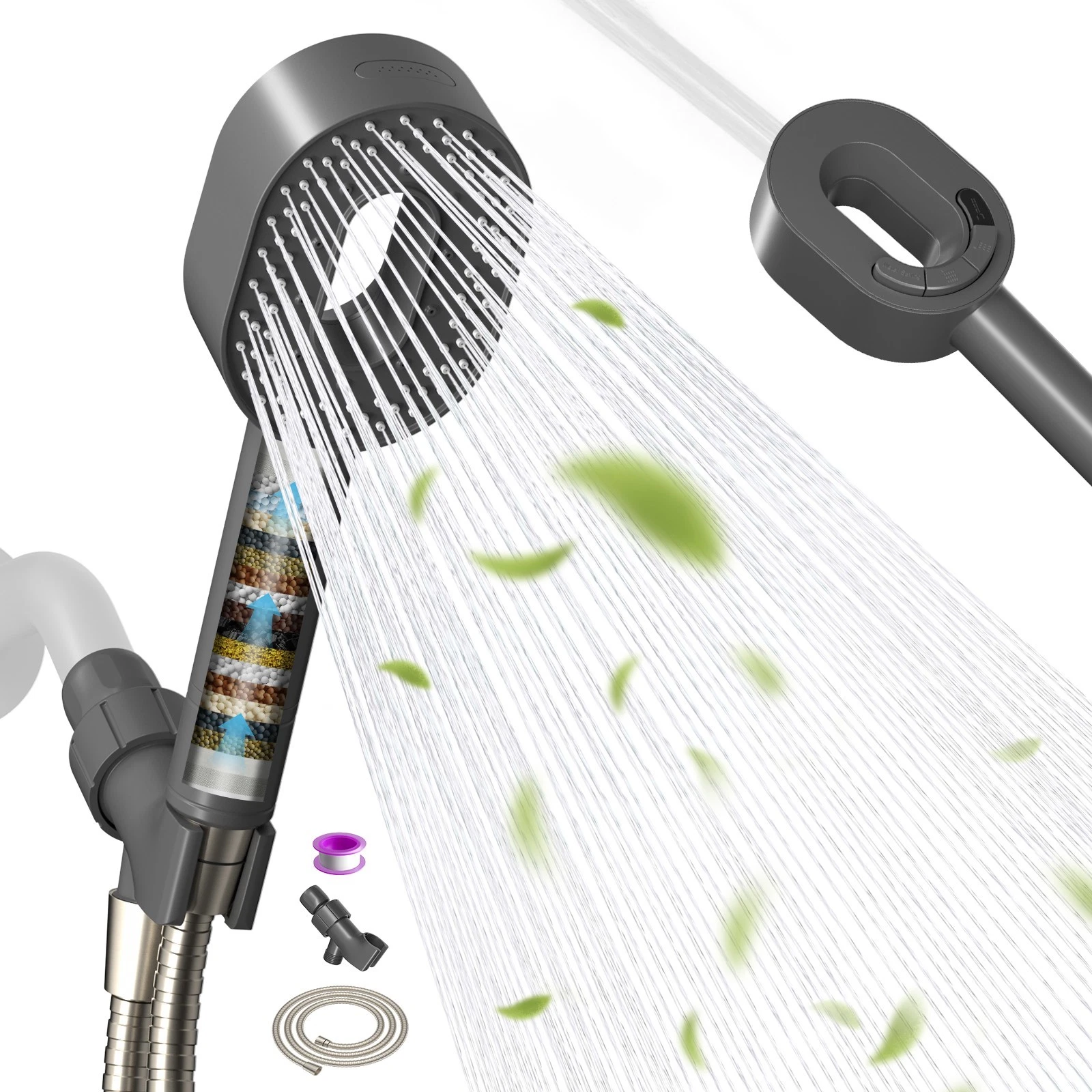 Filtered Shower Head with Handheld High Pressure 5 Spray Modes Showerhead ABS
