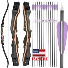 20-50lbs 62" Archery Takedown Recurve Bow Longbow 12x Carbon Arrows Hunting