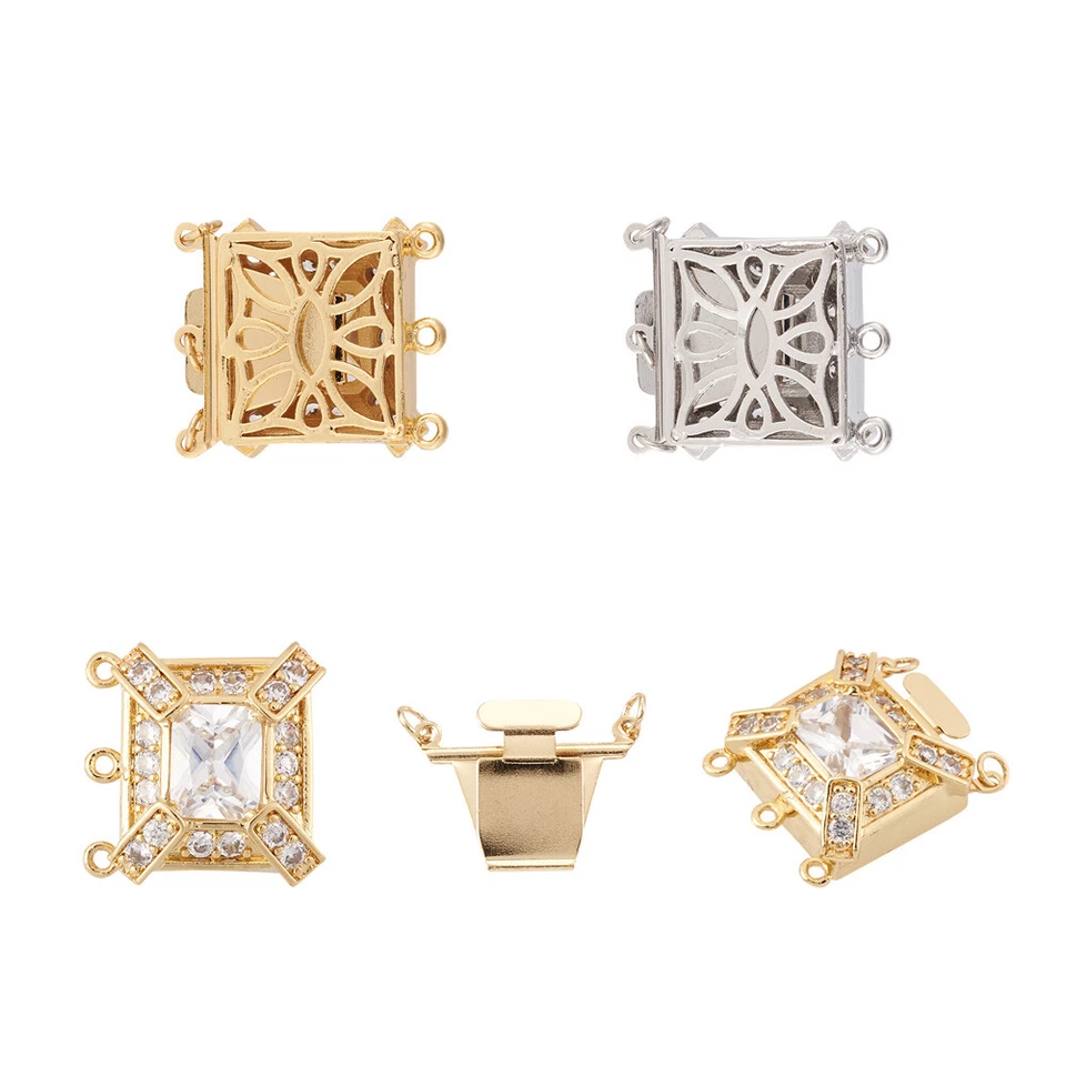 4Sets Rectangle Nickel Free Brass Cubic Zirconia Box Clasps Findings 25x21.5x7mm - Image 2 of 4