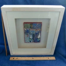 Raphael Abecassis Decoupage Chai Framed Collage Colorful Gold Mixed Media