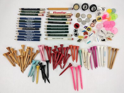 Lot Of Used Collectible Golf Ball Markers Pencils Tees Different Courses 