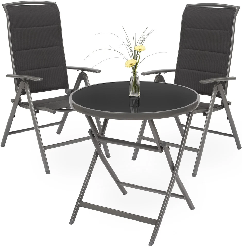 Balkonmöbel Set 5 teilig Gartenmöbel Alu Sitzgruppe Bistrotisch Klapptisch Glas - Bild 2 von 4