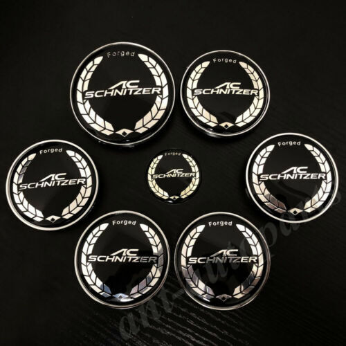 7pcs AC Schnitzer Hood Trunk Steering Wheel Center Caps Hub Emblem Badge Decals - Picture 1 of 7