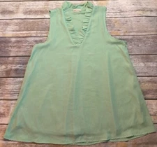 PIXI & IVY Women's Sleeveless Ruffled V-Neck Green Blouse Top Size Large