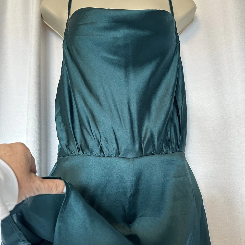 New NWT GUESS Louma Romper Dark Jade Green Silky Sleeveless Size Medium - Image 3 of 4