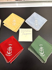4 Vtg WWII Embroidered US Navy  Anchor Emblem Hankies Handkerchiefs Box w/ Note