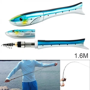 Carbon Fiber Fishing Rod with Unique Fish Shaped Design Blue Green or Red