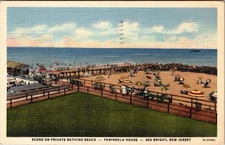 Postcard Private Bathing Beach Peninsula House Sea Bright New Jersey Linen 1943