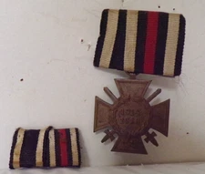 WW1 German Honour Cross with Swords for Combatants and 2 place ribbon bar.