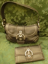 Vtg Coach Soho F10909 Buckle Flap Shoulder Y2K Black Bag & Soho Trifold Wallet