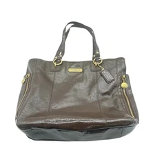 COACH F420432 GALLERY PATENT ZIPPER TOTE MAHOGANY BROWN