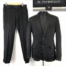 R.NEWBOLD Suit Set Men’s M Black Thin Stripe Fully Lined Jacket Pants
