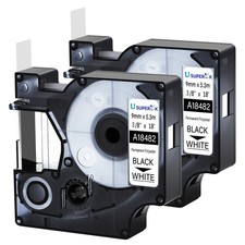 2PK 9mm Black on White IND Polyester Label Tape 18482 For DYMO Rhino 5000
